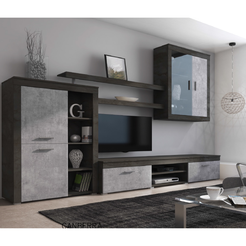 Parete Attrezzata Camberra Ossido/Cemento Black - Design moderno e  funzionalità per il tuo soggiorno